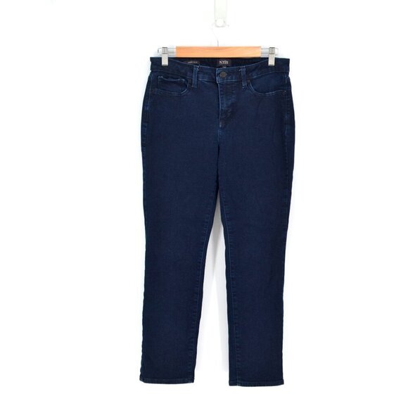 NYDJ Sheri Slim Lift Tuck Straight Jeans High Rise Dark Wash Blue 10P Petite - Picture 1 of 5
